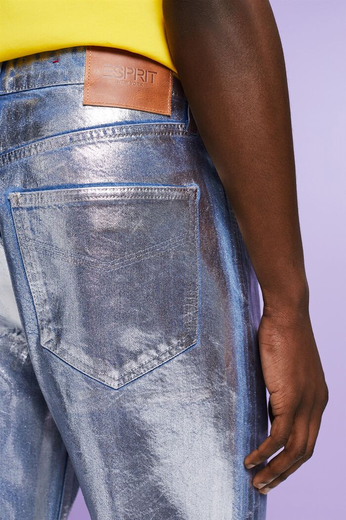 Coated Metallic Straight Jeans, GREY RINSE, detail image number 4