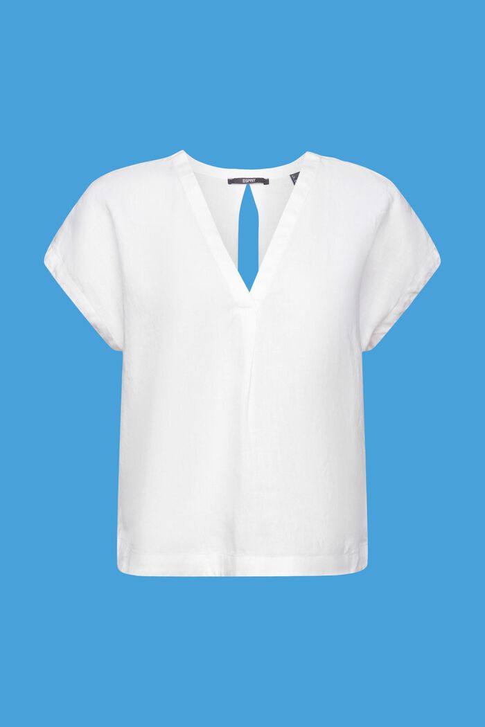 Short sleeve linen blouse, WHITE, detail image number 6