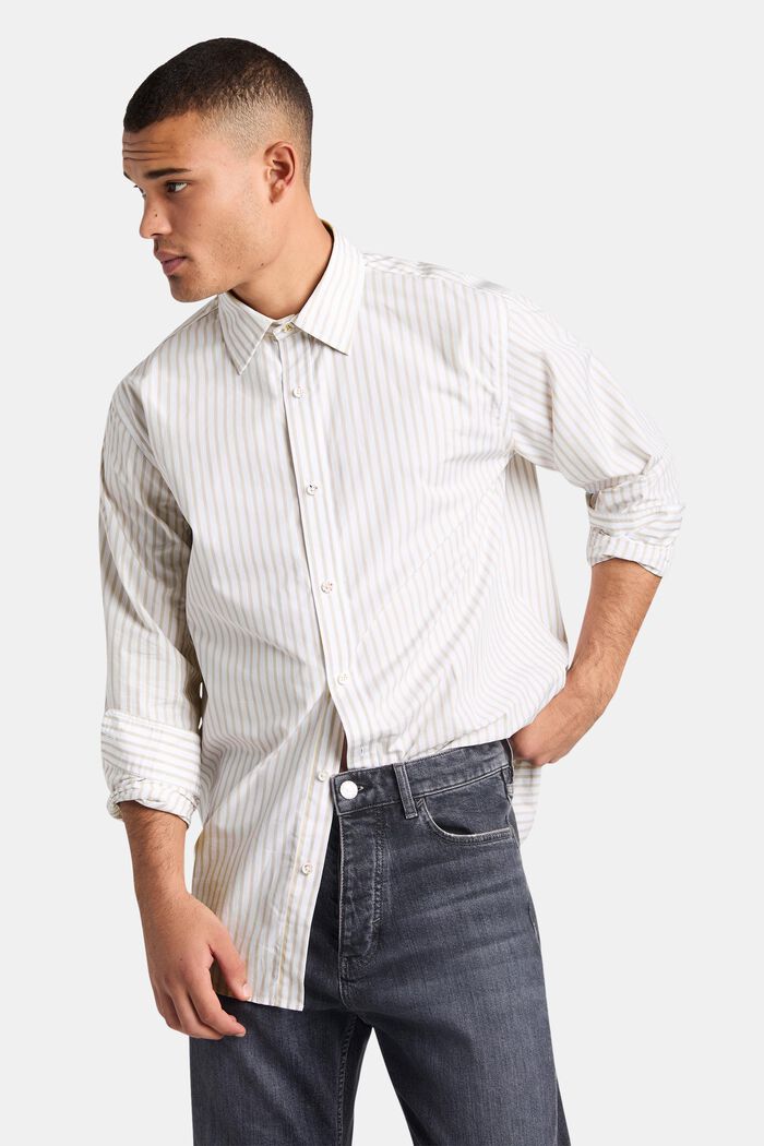 Striped Cotton-Poplin Shirt, LIGHT GREY, detail image number 0