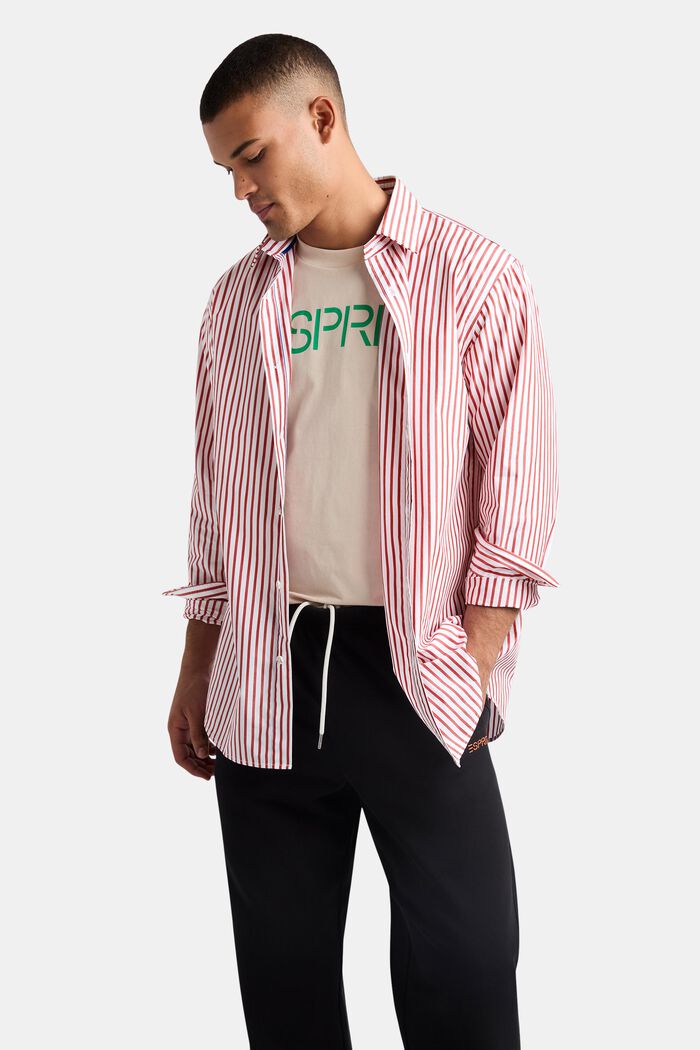 Striped Cotton-Poplin Shirt, DARK RED, detail image number 0