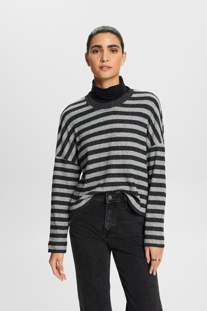 Striped Sweater, BLACK, detail image number 0
