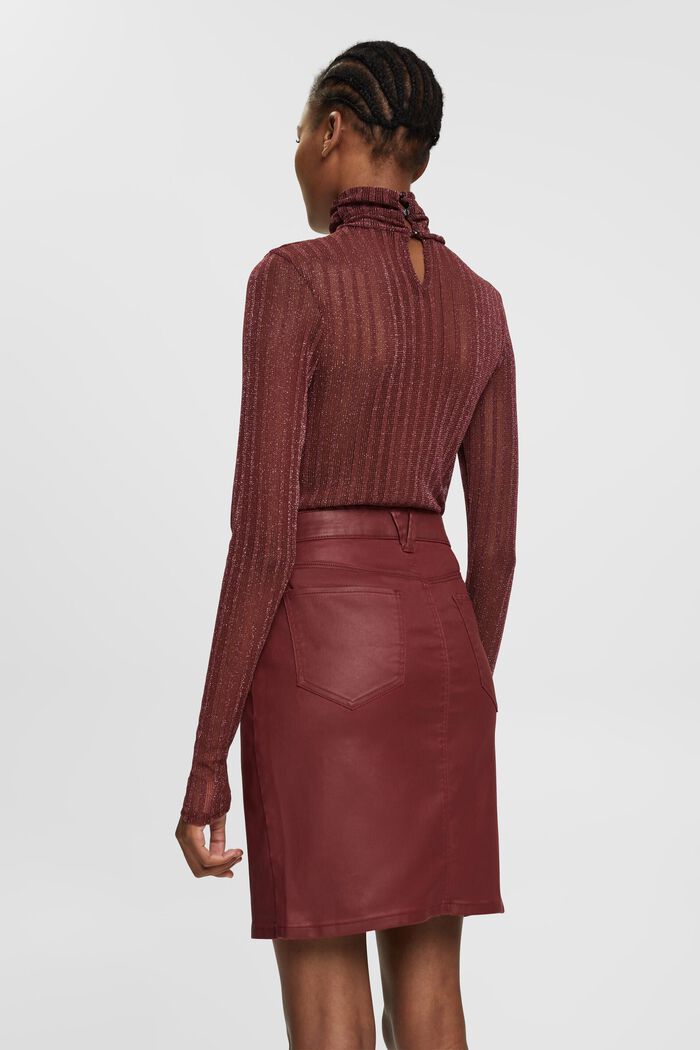 Leather effect knee-length skirt, BORDEAUX RED, detail image number 3