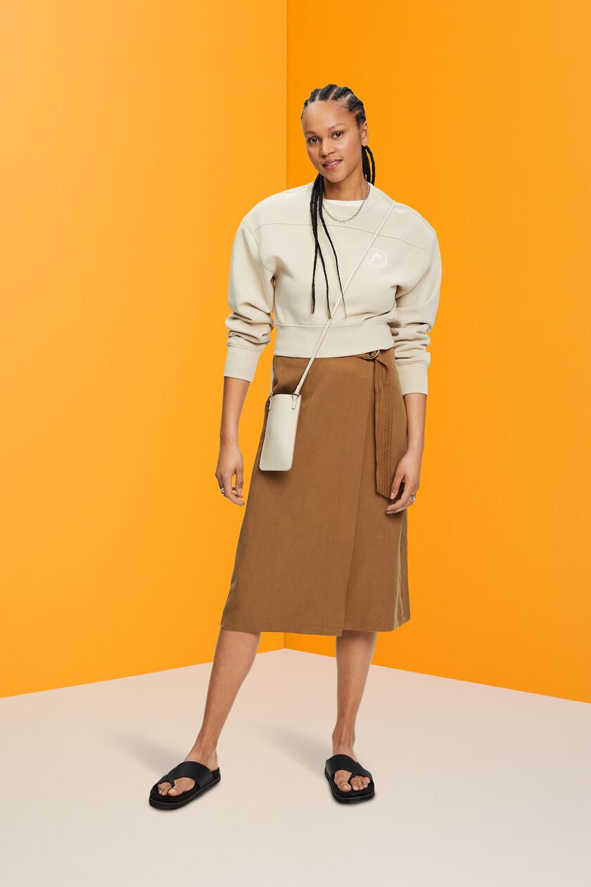 Linen blend midi skirt with belt