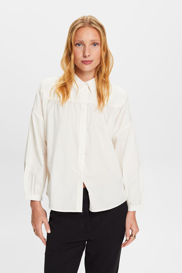 Poplin blouse, 100% cotton, OFF WHITE, detail image number 4