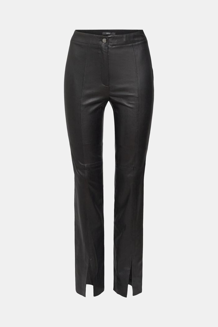 Mid-rise split hem leather trousers, BLACK, detail image number 2