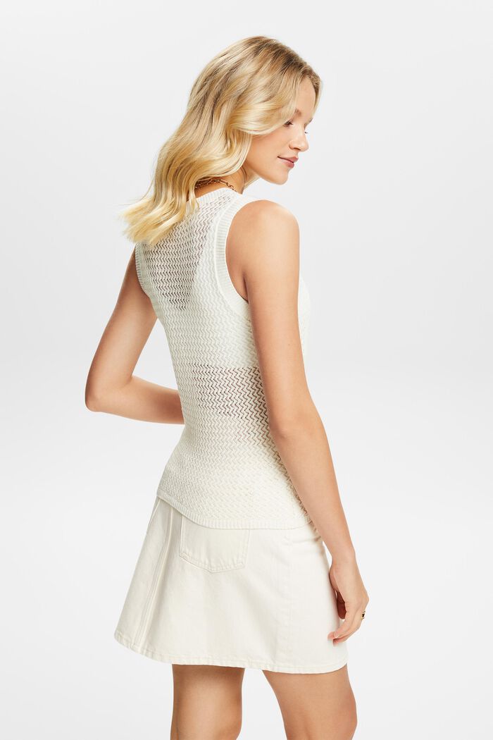 Structured V-Neck Sleeveless Sweater, OFF WHITE, detail image number 2