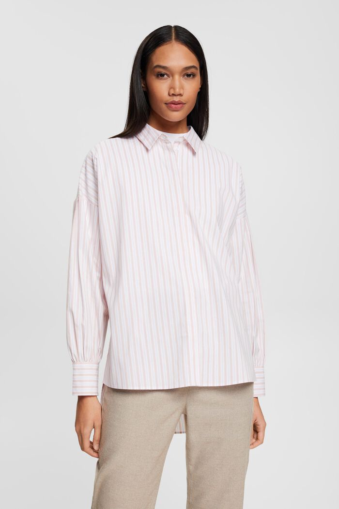 Striped oversized high low blouse, WHITE, detail image number 0