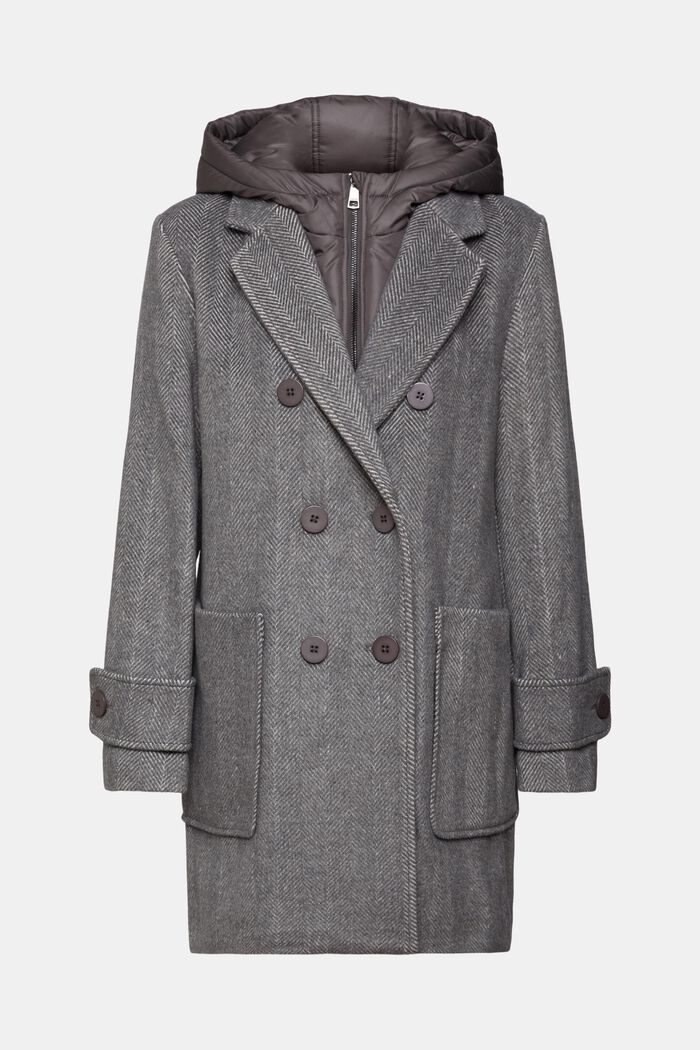 Wool blend coat with detachable hood, GUNMETAL, detail image number 6