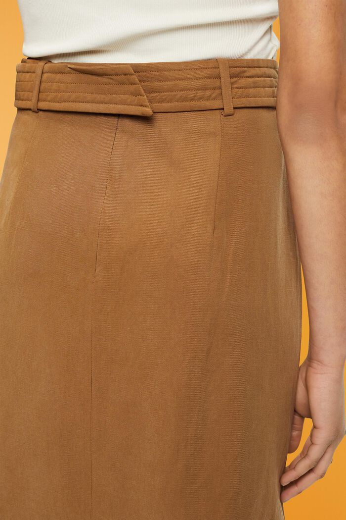 Linen blend midi skirt with belt, PALE KHAKI, detail image number 4