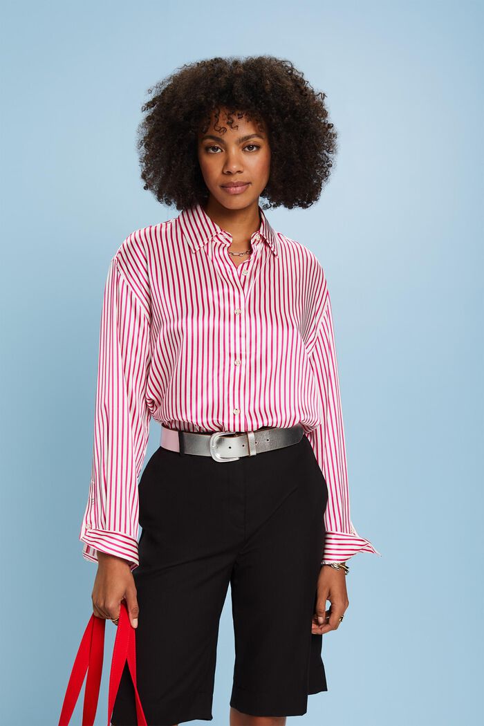Striped Silk Shirt, PINK FUCHSIA, detail image number 4