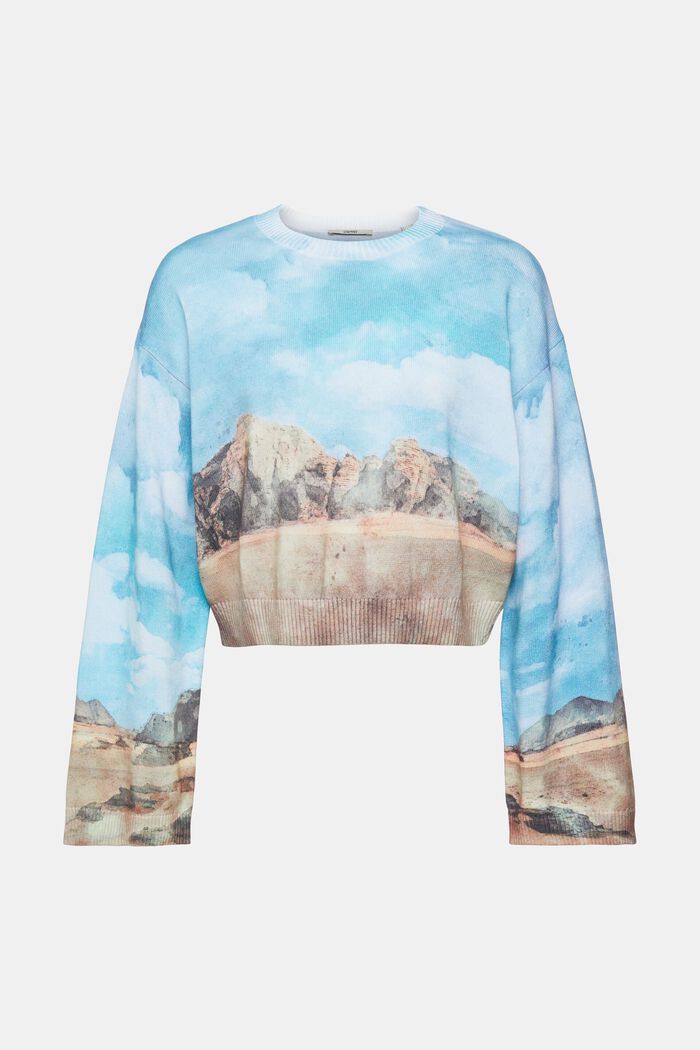 All-over landscape digital print cropped sweater, TURQUOISE, detail image number 2