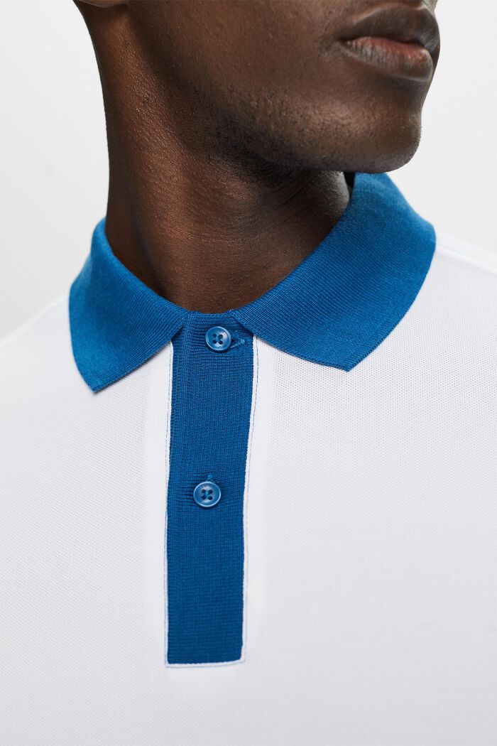 Two-tone piqué polo shirt, WHITE, detail image number 2