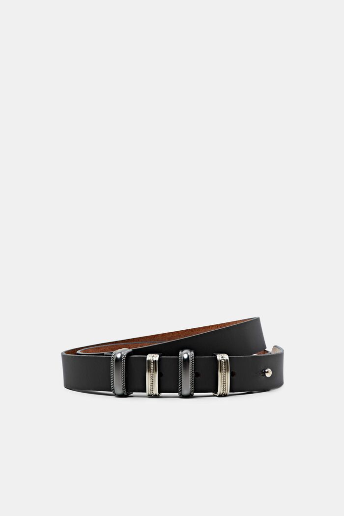 Skinny Leather Belt, BLACK, detail image number 0