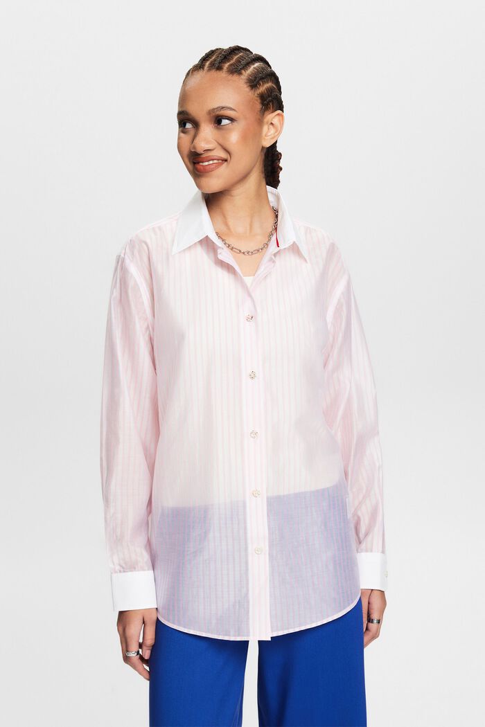 Sheer Striped Button-Up Shirt, PASTEL PINK, detail image number 4