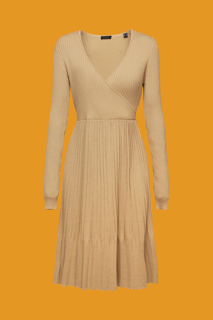 Pleated wrap dress with long-sleeves