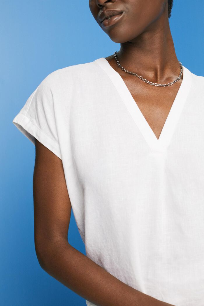 Short sleeve linen blouse, WHITE, detail image number 2