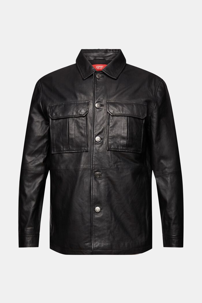 Leather Shirt Jacket, BLACK, detail image number 8