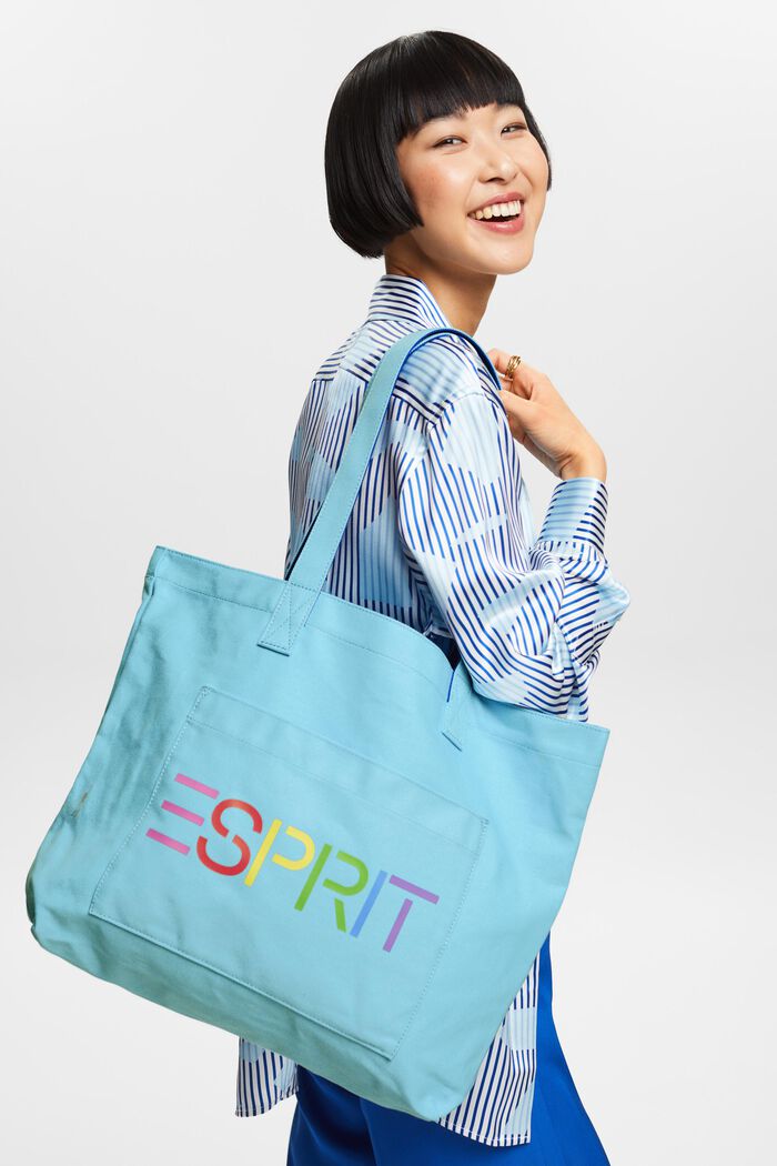 Logo Canvas Tote Bag, LIGHT TURQUOISE, detail image number 5