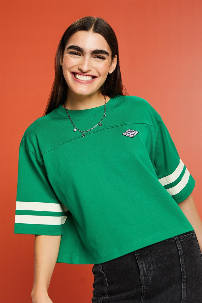 Cropped varsity logo rugby tee, EMERALD GREEN, detail image number 5