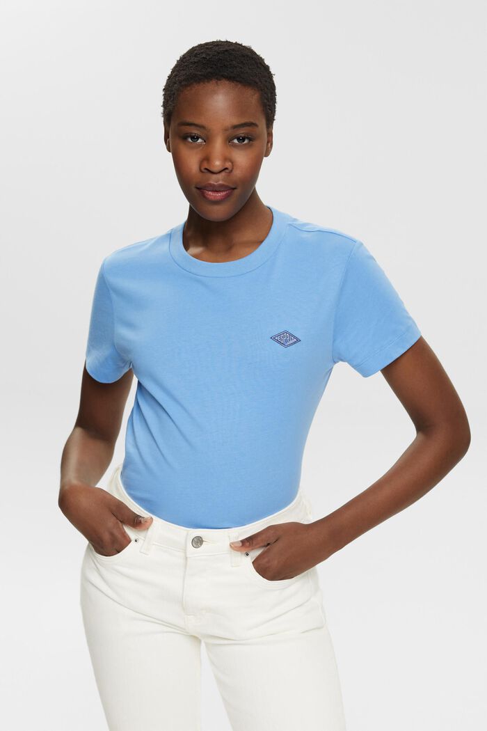Logo Embroidered Cotton Jersey T-Shirt, LIGHT BLUE LAVENDER, detail image number 0