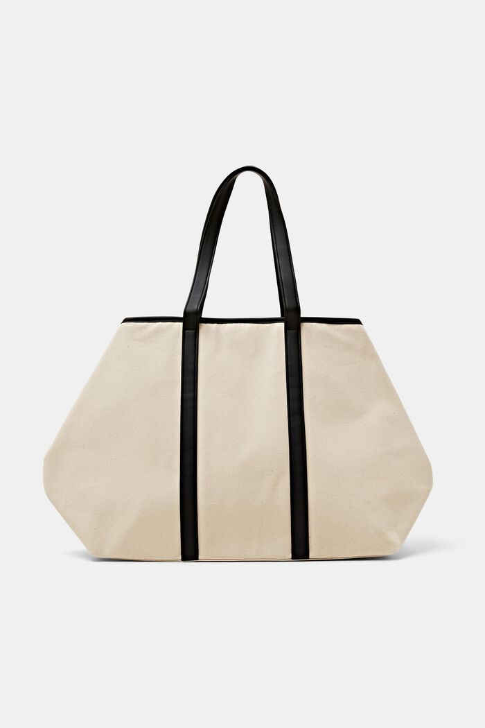 Faux Leather-Trimmed Canvas Tote, BLACK, detail image number 0