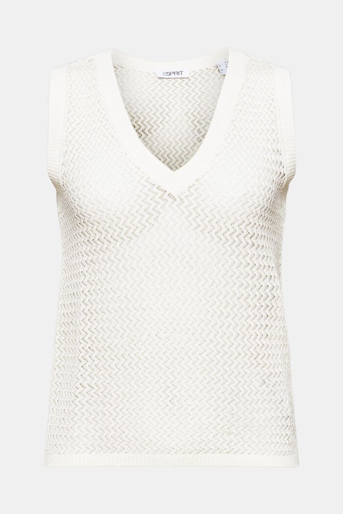 Structured V-Neck Sleeveless Sweater, OFF WHITE, detail image number 5
