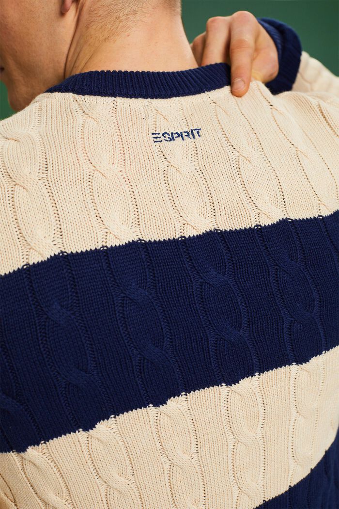 Striped Cable Knit Sweater, SAND, detail image number 5