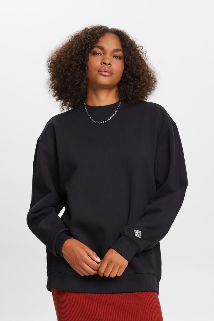 Cotton Blend Pullover Sweatshirt, BLACK, detail image number 0