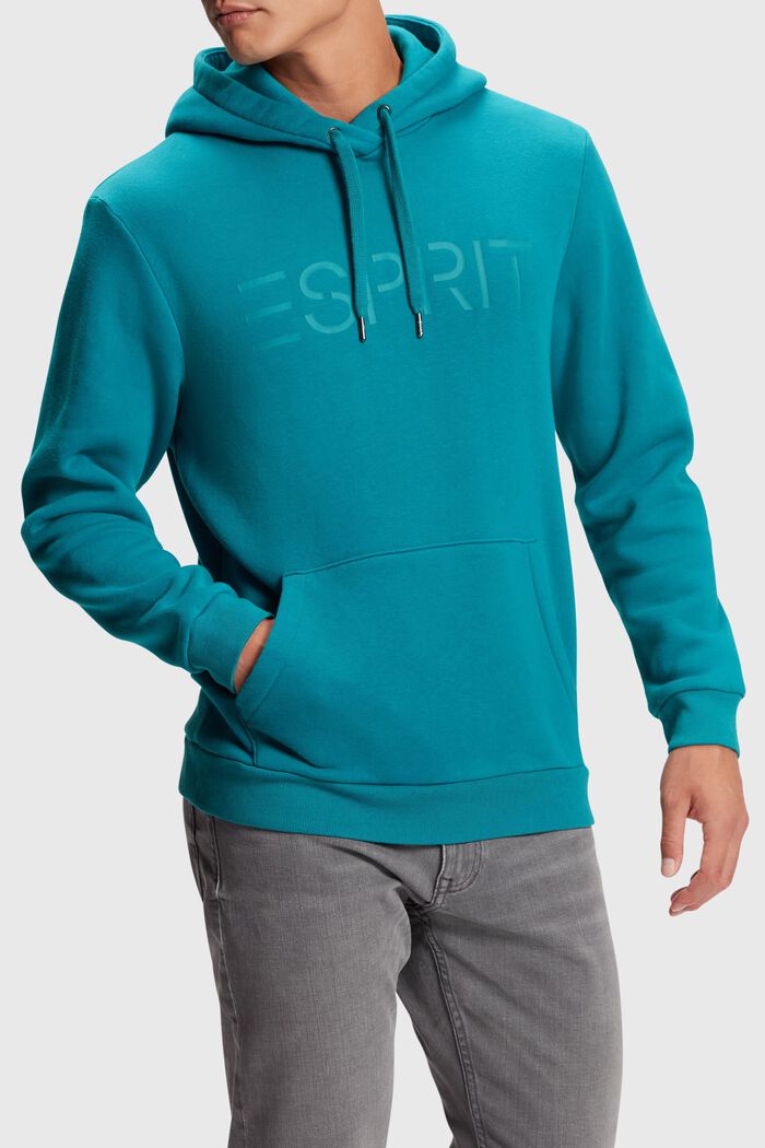 Logo print hoodie, TEAL BLUE, detail image number 0