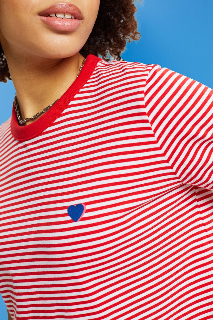 Striped cotton t-shirt with embroidered motif, RED, detail image number 2