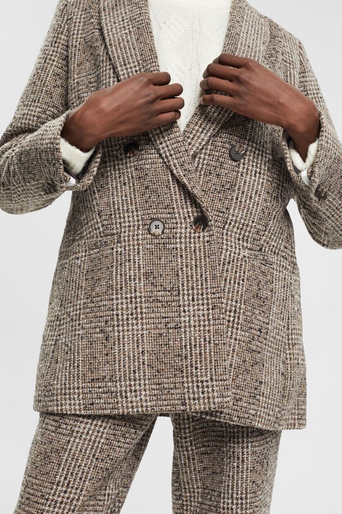 Checked wool blend bouclé blazer, BLACK, detail image number 0