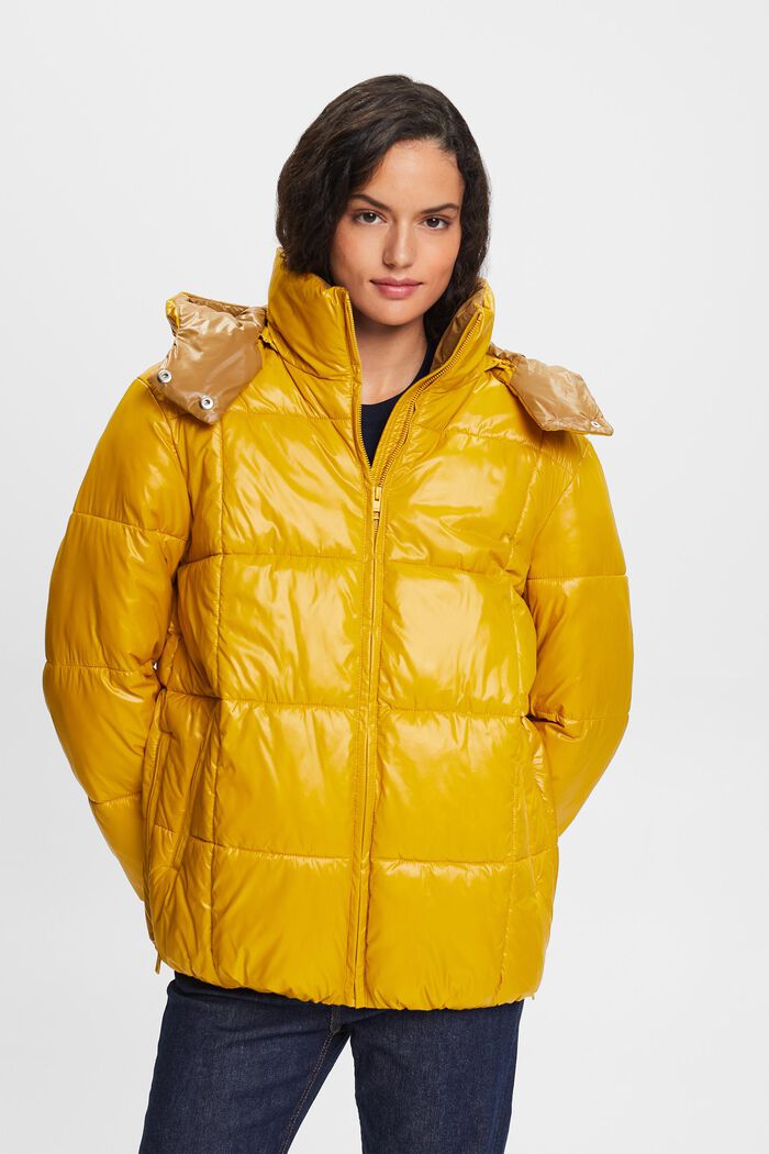 Hooded Puffer Jacket, AMBER YELLOW, detail image number 0