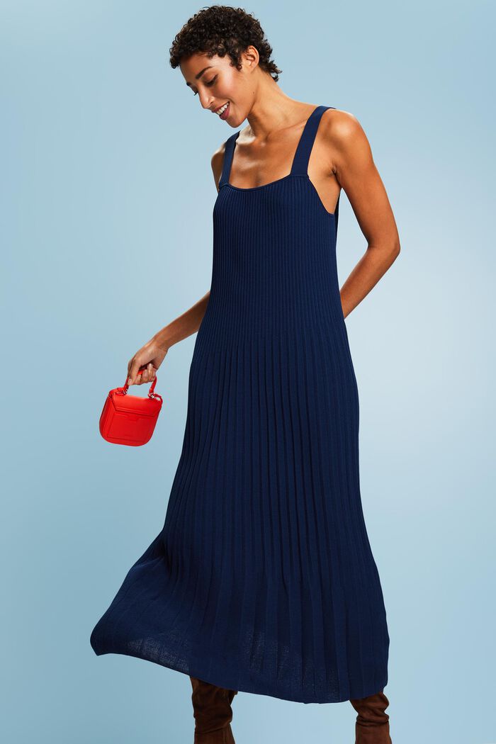 Pleated Knit Midi Dress, NAVY, detail image number 0