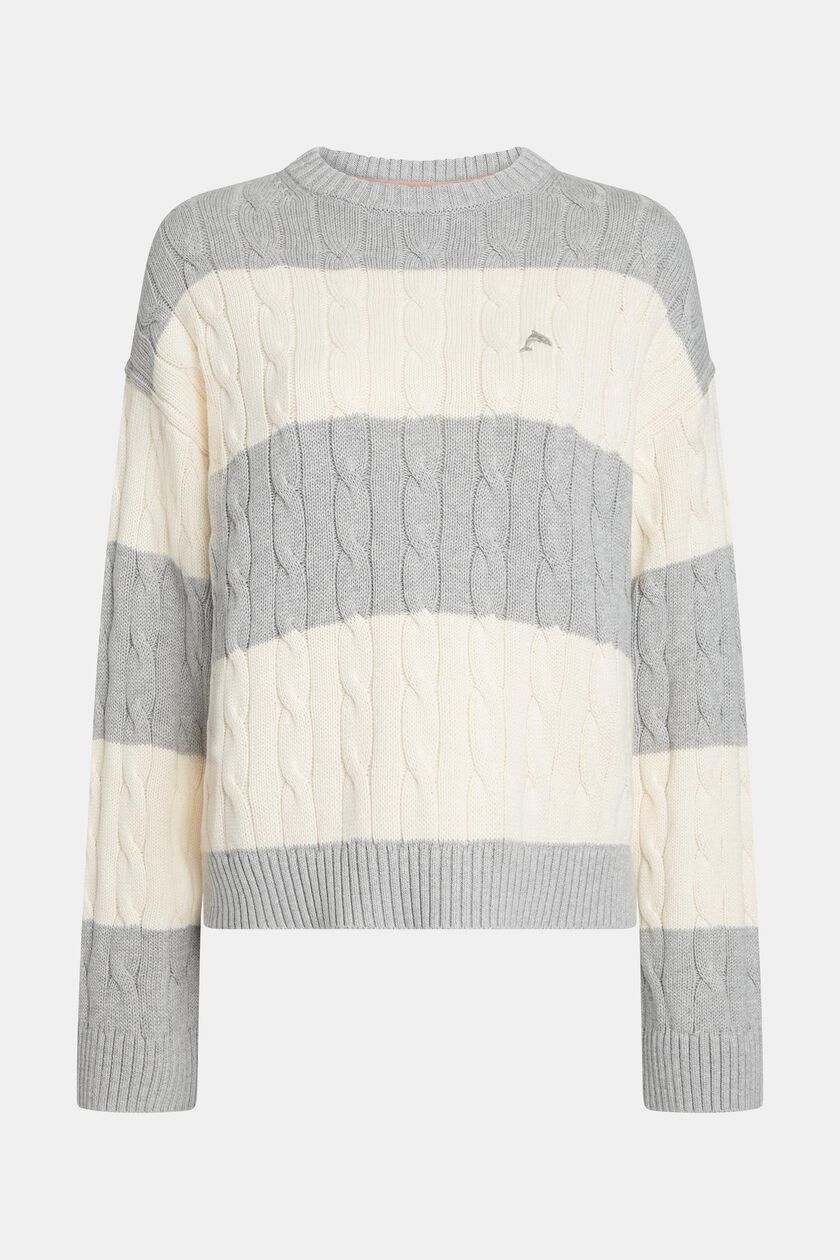 Striped Dolphin Logo Cable Knit Sweater