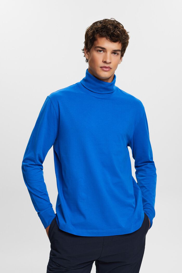 Long-Sleeve Cotton Turtleneck, BRIGHT BLUE, detail image number 1