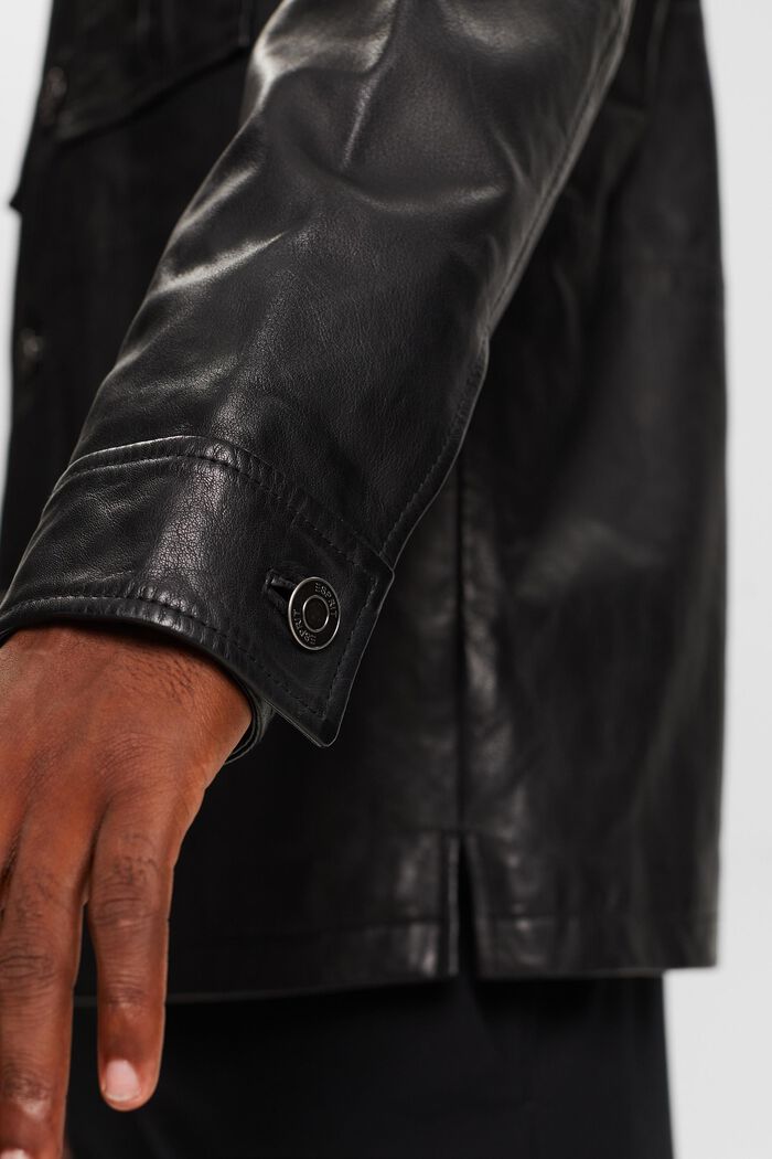 Leather Shirt Jacket, BLACK, detail image number 5