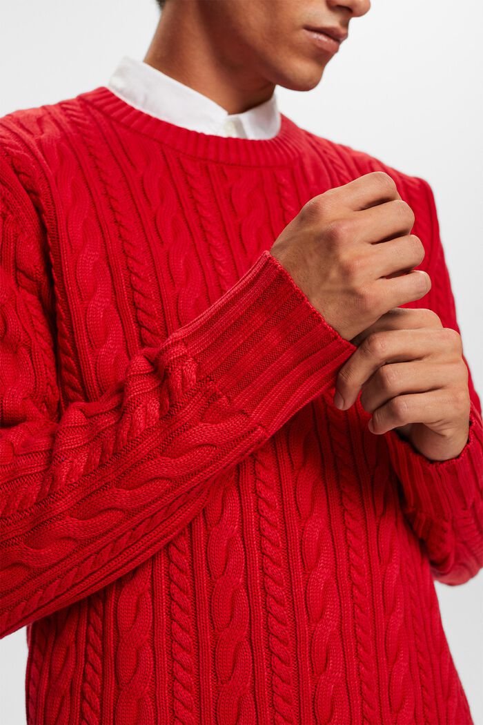 Cotton Cable Knit Jumper, DARK RED, detail image number 1
