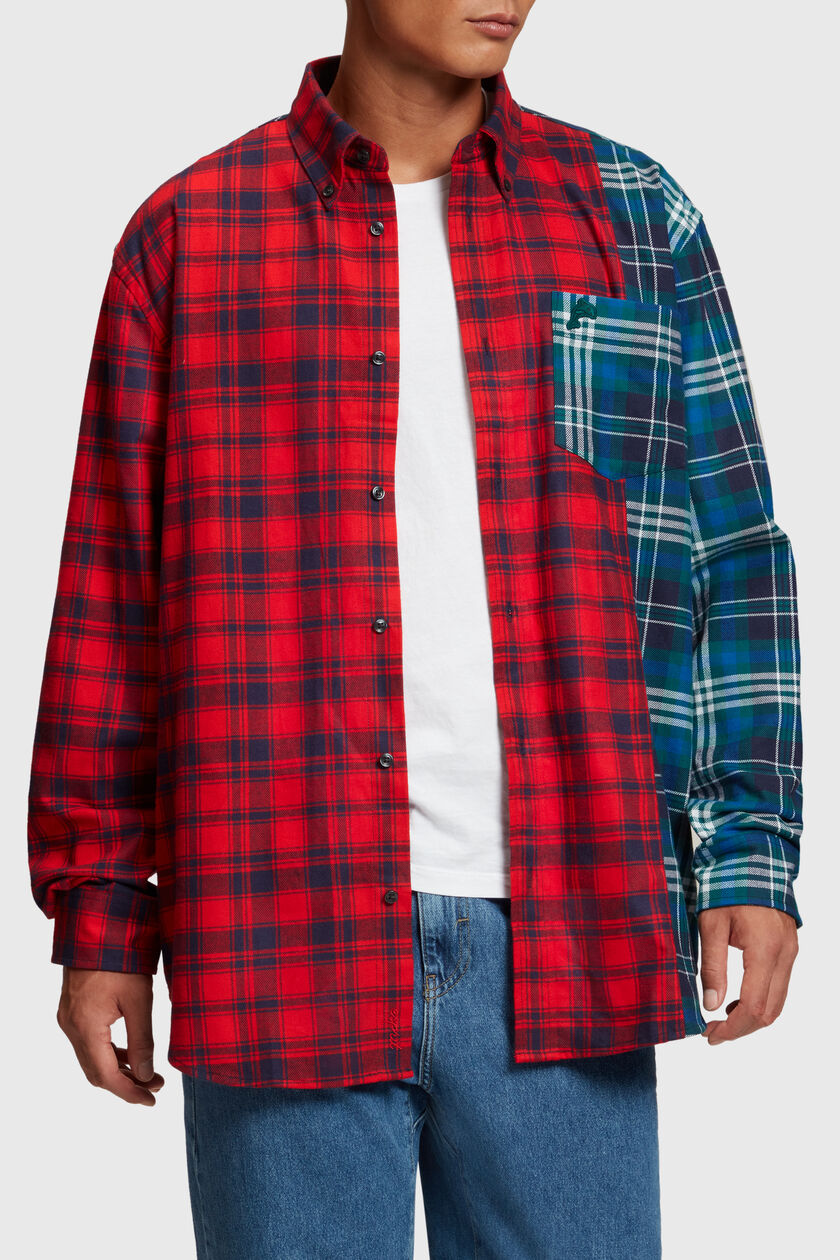 Mixed check patchwork flannel shirt