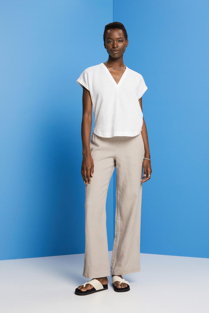 Short sleeve linen blouse, WHITE, detail image number 4